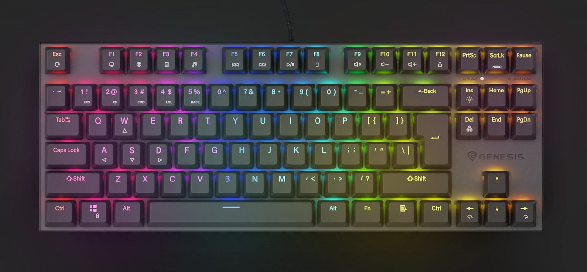 GENESIS Thor 303 TKL aluminiowa obudowa RGB PRISMO EFFECT 25 trybów podświetlenia - klawiatura od góry