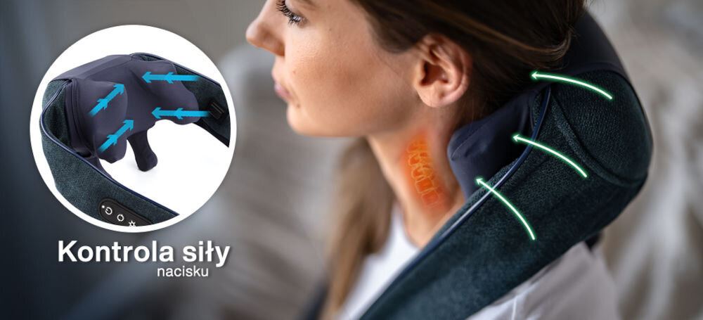 Masażer karku MEDIVON Hyperion Shiatsu Niebieski poprawa komfortu życia i codziennego samopoczucia funkcjonalne technologie skuteczna terapia spiete mięśnie przez stres lub wysiłek fizyczny automatyczne dostosowanie siły nacisku regulacja intensywności masazu personalizacja sesji dla aktywnych dla szukających relaksu wszechstronność dopasowanie do potrzeb towarzysz w każdej sytuacji