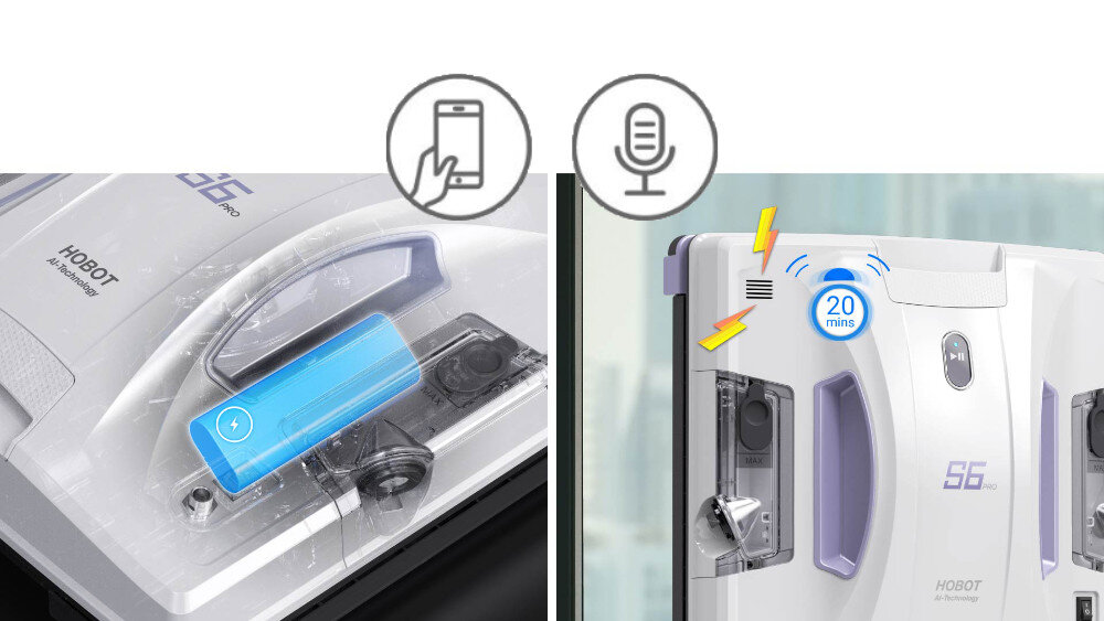 Robot do mycia okien HOBOT S6 Pro Wbudowany akumlator system UPS cicha praca czas pracy