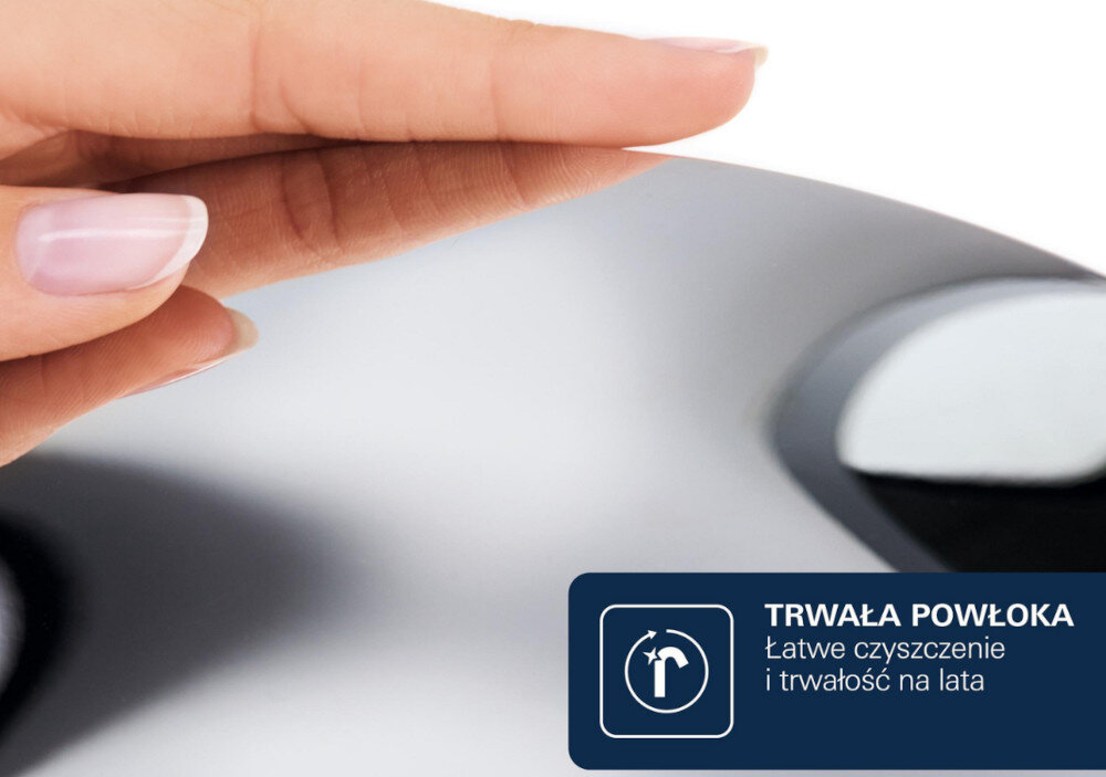 BATERIA UMYWALKOWA GROHE BAUEDGE ROZMIAR M 23758000 CHROM Zdjęcie przedstawia zbliżenie dłoni przesuwającej się nad gładką powierzchnią armatury, podkreślając jej jednolite, matowe wykończenie. Grafika z napisem „TRWAŁA POWŁOKA – Łatwe czyszczenie i trwałość na lata” akcentuje odporność powierzchni i łatwość pielęgnacji chromowana powłoka GROHE LongLife lustrzany połysk gładka powierzchnia odporność na uszkodzenia łatwe czyszczenie elegancki wygląd