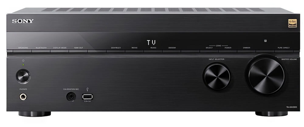 Amplituner SONY TA-AN1000 wysoka rozdzielczość dźwięku 360 Reality Audio DSD, amplituner od frontu na białym tle