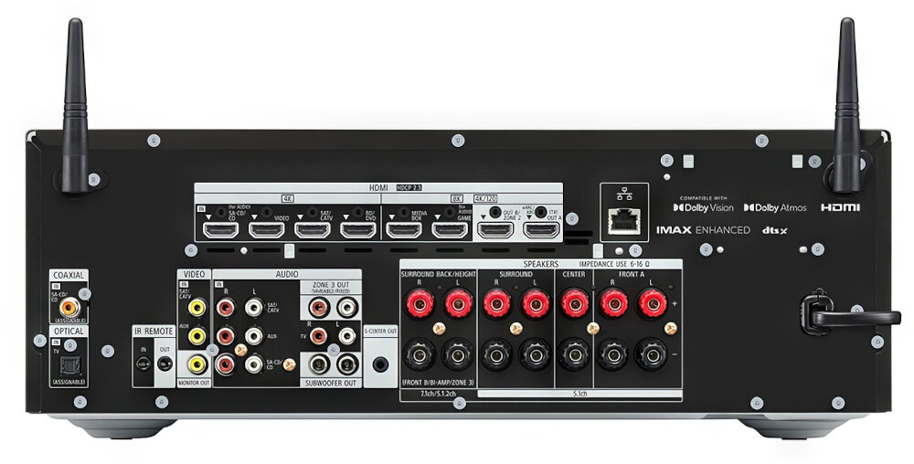 Amplituner SONY TA-AN1000 Bluetooth Wi-Fi AirPlay DLNA streaming USB, amplituner od tyłu na białym tle