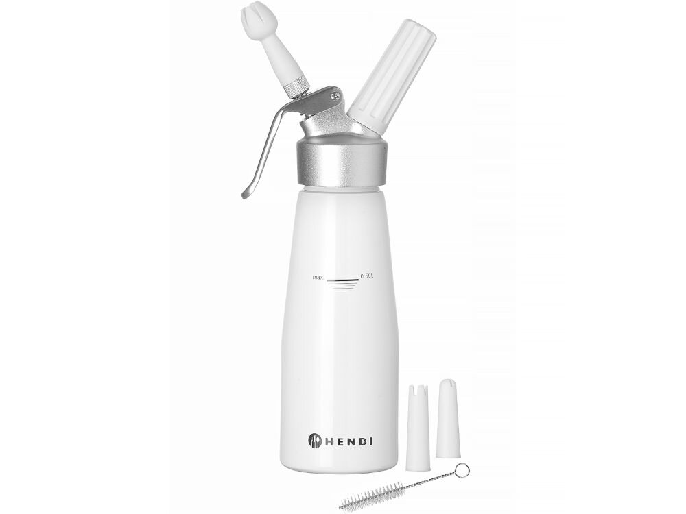 Syfon do bitej śmietany HENDI 588369 Kitchen Liine 0.5 L Biały 3 końcówki z polipropylenu szczoteczka do czyszczenia dokumentacja