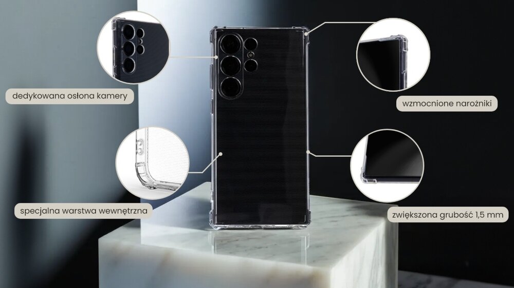 Etui TECTO SHIELD Clear Guard ochrona material tpu grubosc nakladki narozniki wzmocnienie