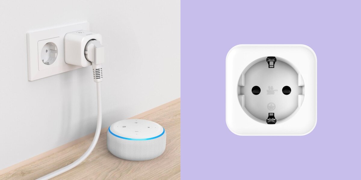 Gniazdko HAMA 176638 Wi-Fi wtyczka podłączona do gniazdka obok hub i gniazdko aplikacja mobilna Hama Smart Home spersonalizowane scen automatyzacja