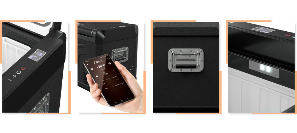 Lodówka YOLCO GCX47 Czarny Panel kontrolny czytelny wyświetlacz LED łatwa obsługa nadajnik Bluetooth 5.0 aplikacja systemy Android/iOS wewnętrzne oświetlenie