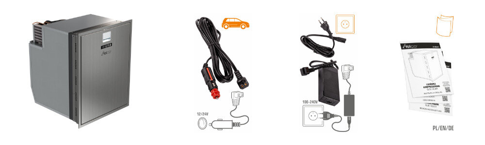 Lodówka kompresorowa YOLCO QL90 Srebrny zestaw akcesoria komplet wyposażenie