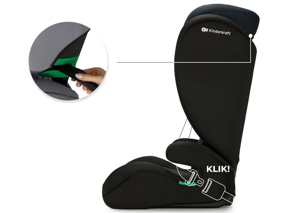 Fotelik samochodowy KINDERKRAFT I-Spark i-Size 2w1 9-36 kg Czarny bezpieczny prosty montaz przypiac pasami bezpieczestwa w trzech punktach pelen zakres bezpiecznej jazdy prowadnice pasow bezpieczenstwa