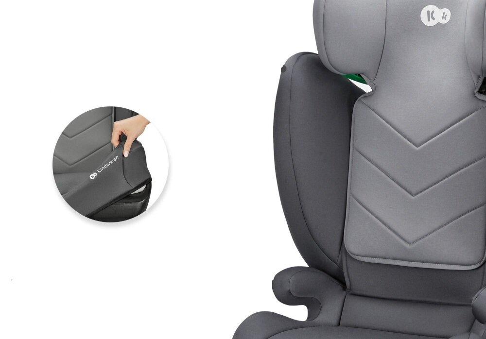 Fotelik samochodowy KINDERKRAFT I-Spark i-Size 2w1 9-36 kg Szary siedzisko wygodne miekkie pelen komfort wymiary 33 x 35 cm zdejmowany pokrowiec mozna prac