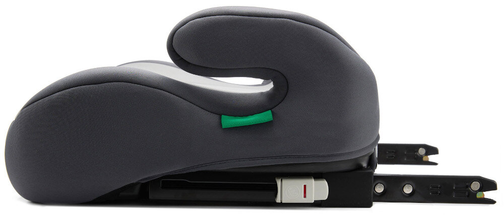 Podstawka samochodowa KINDERKRAFT I-Boost I-Size Szary podstawka na białym tle widoczna z boku system ISOFIX szybkie i pewne zamocowanie podstawki w pojeździe dziecko wraz z podstawką musi być zawsze przypięte 3-punktowymi pasami bezpieczeństwa samochodu stabilność siedziska i wygoda