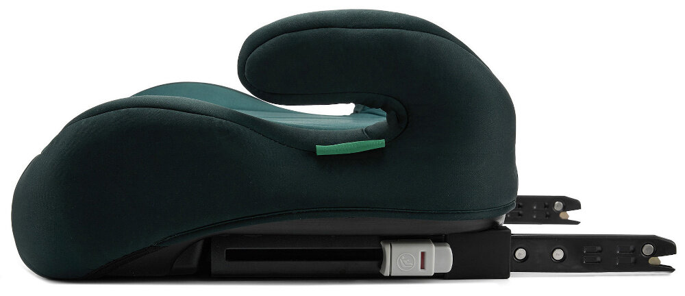 Podstawka samochodowa KINDERKRAFT I-Boost I-Size Zielony podstawka na białym tle widoczna z boku system ISOFIX szybkie i pewne zamocowanie podstawki w pojeździe dziecko wraz z podstawką musi być zawsze przypięte 3-punktowymi pasami bezpieczeństwa samochodu stabilność siedziska i wygoda