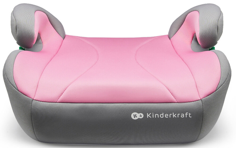 Podstawka samochodowa KINDERKRAFT I-Boost I-Size Różowy podstawka na białym tle widoczna od przodu przestronne siedzisko z warstwą miękkiej pianki wewnątrz ergonomicznie wyprofilowane podłokietniki o wysokości 20 cm wymiary wewnętrzne 30 cm szerokości x 38 cm długości podłokietniki wspierają naturalne ułożenie rąk pomagają w prawidłowym prowadzeniu pasa biodrowego odległość między podłokietnikami 35,5 cm