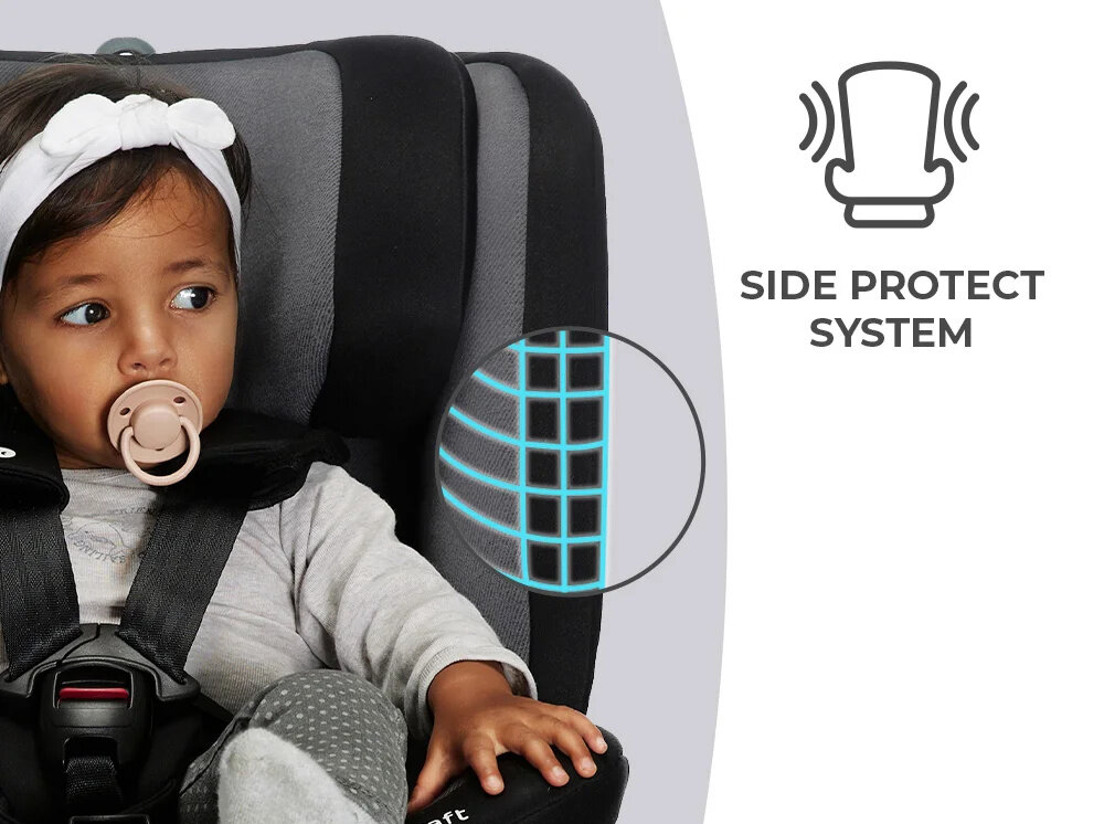 Fotelik samochodowy KINDERKRAFT Xpedition 2 I-Size 0-36 kg Czarny wysoki standard bezpieczenstwa SIDE PROTECT SYSTEM wzmocnione oslony boczne ochrona ramion i kregoslupa pochlania energie podczas uderzenia bezpieczenstwo