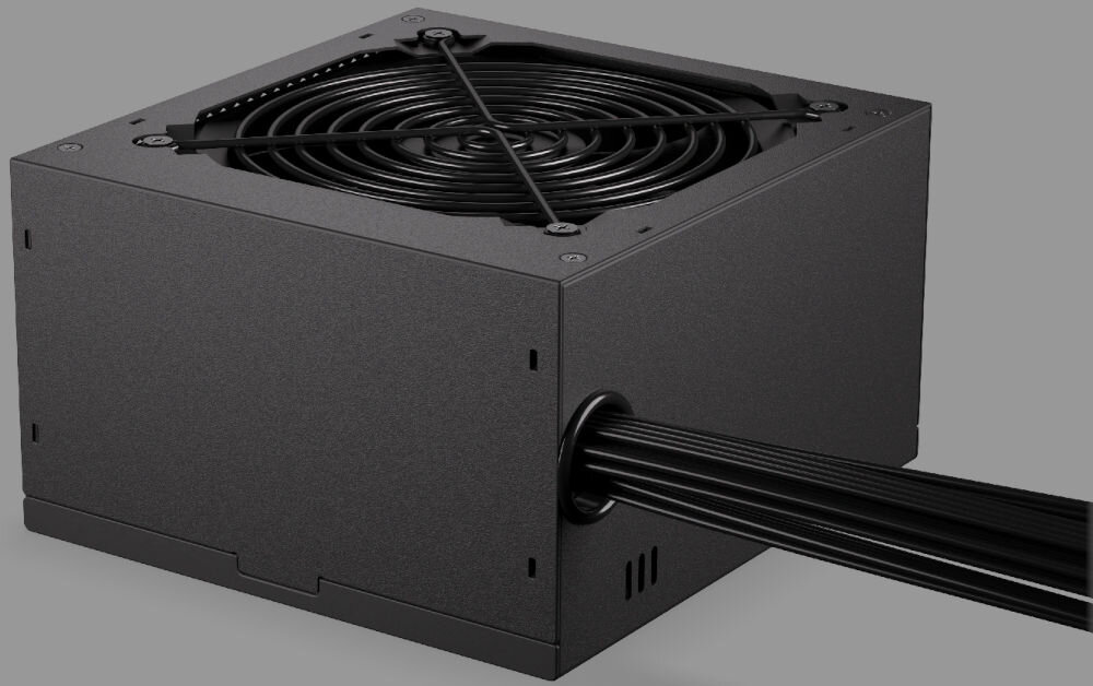 Zasilacz ENDORFY Elementum E5 550W 80 Plus porządek i trwałość kabli, pełne okablowanie, 2 złącza PCI-E (8-pinowe i 6-pinowe), czarne przewody w dodatkowym oplocie produkt na szarym tle