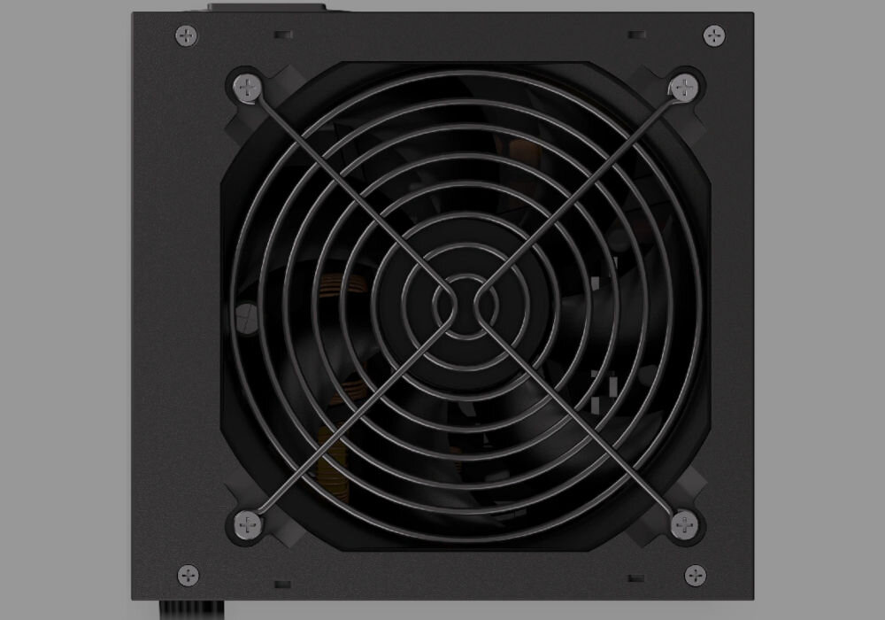 Zasilacz ENDORFY Elementum E5 550W 80 Plus wydajny 12-centymetrowy wentylator, dobra cyrkulacja powietrza, minimalizuje hałas, ciche i wydajne działanie produkt na szarym tle