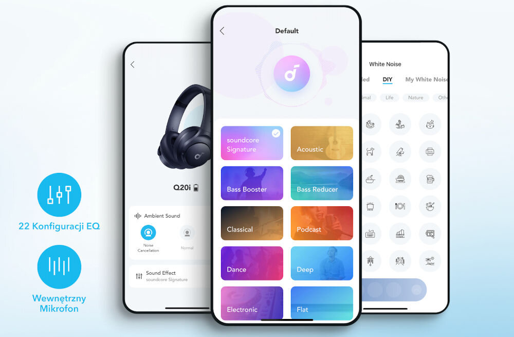 Słuchawki nauszne SOUNDCORE Q20i - aplikacja do personalizacji tryby