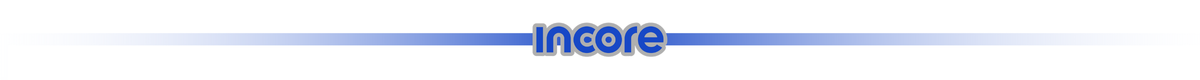 Logo z napisem \'incore\' na tle z gradientem od białego do niebieskiego.