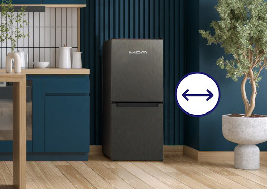 Lodówka MPM-108-KB-45 w kuchni. Ikona obustronnej strzałki.