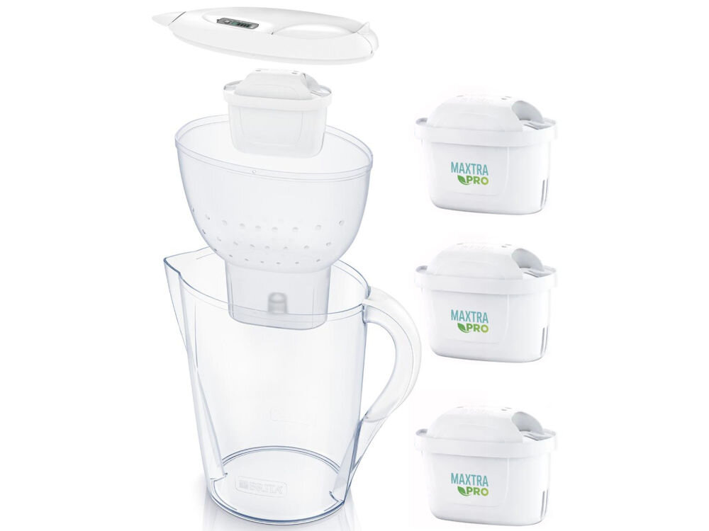 Dzbanek filtrujący BRITA Marella Biały + 3 wkłady Maxtra Pro Pure Performance aktywne uczestnictwo w globalnych działaniach filtry zmniejszenie ilości odpadów praktyczne rozwiązanie realny wpływ na planete zrównoważony rozwój ochrona zasobów naturalnych  