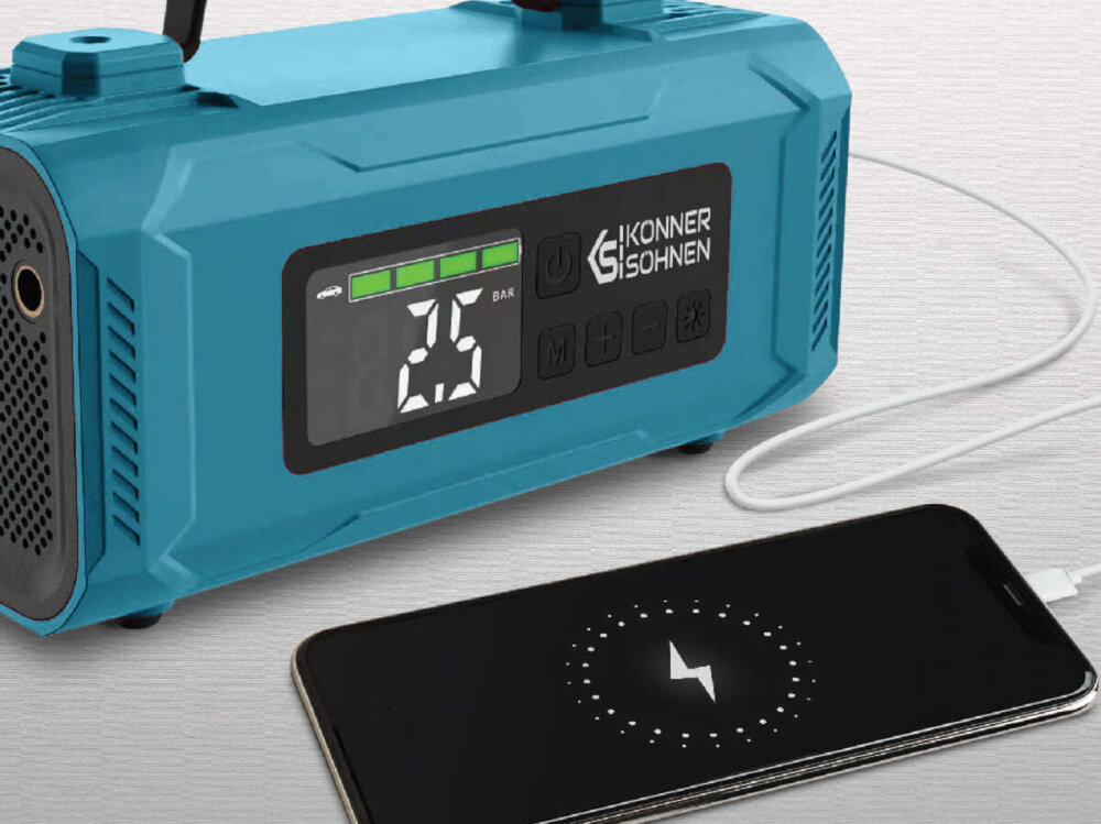 Urządzenie rozruchowe KONNER & SOHNEN JSP-2000 praktyczny powerbank dwa porty USB-A: 5V/2A oraz 5V/1A szybkie ladowanie urzadzen w zestawiekabel USB-A/USB-C