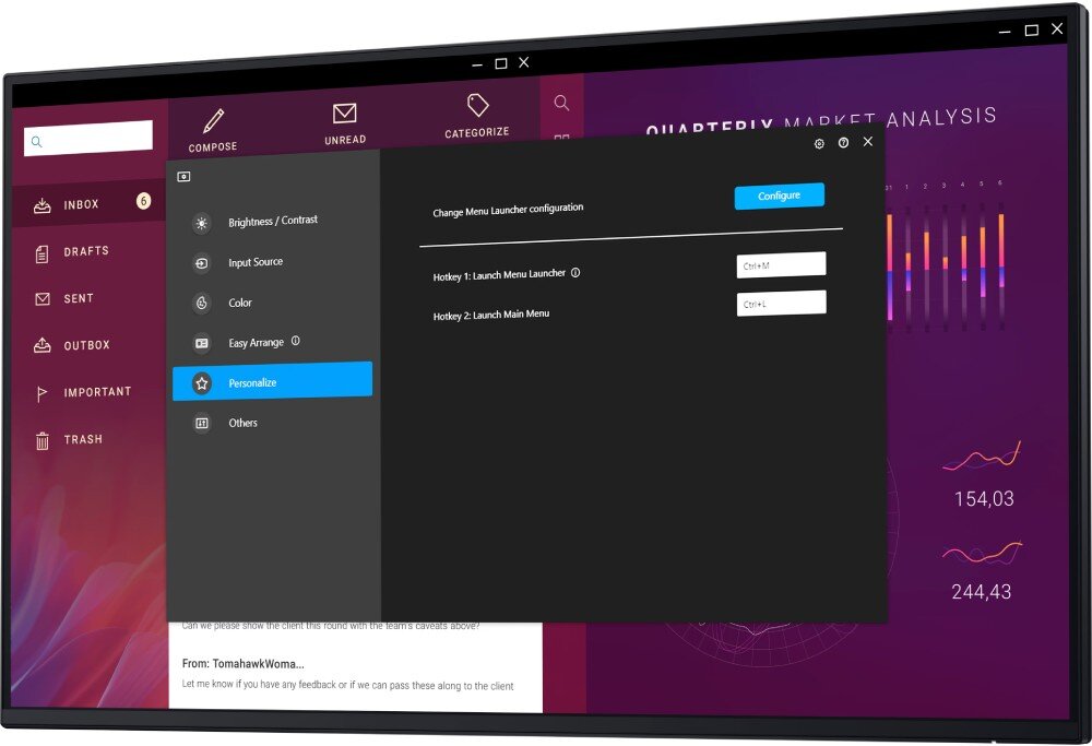 Monitor DELL P2725H 27 1920x1080px IPS 100Hz (bez podstawy) monitor z wyświetlaną aplikacją Dell Display Manager z widocznym menu oraz opcjami narzędzia funkcje