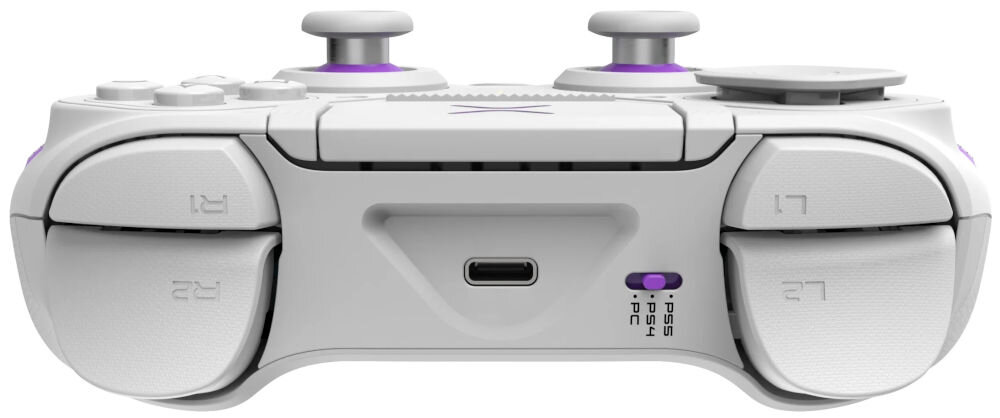 Kontroler PDP Victrix Pro BFG Biały prezentacja pada od strony portu USB-C na białym tle kilka trybów łączności bezprzewodowo adapter USB-A Bluetooth przewodowo 3 metrowy kabel USB-A/USB-C niskie opóźnienia stabilne działanie