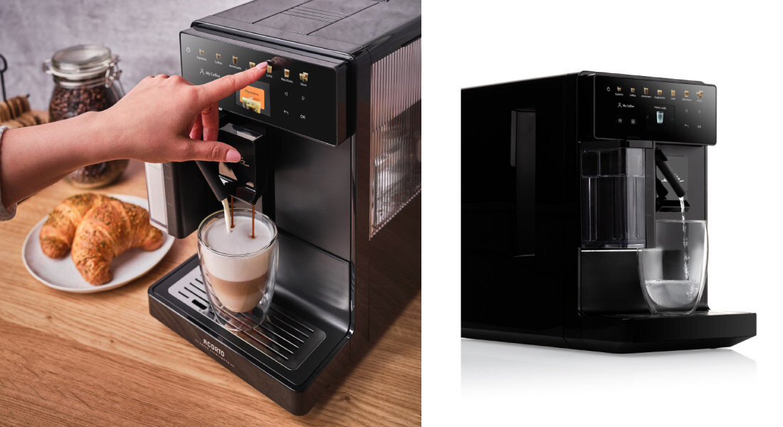 Ekspres ETA Acorto 918090000 Wszechstronność i precyzja kawa wygoda jakość ciśnienie espresso, cappuccino, latte czy macchiato na kawę ziarnistą i mieloną stalowy młynek z 9-stopniową regulacją  dopasowanie upodobania Intuicyjny panel z dotykowymi przyciskami i wyświetlaczem 