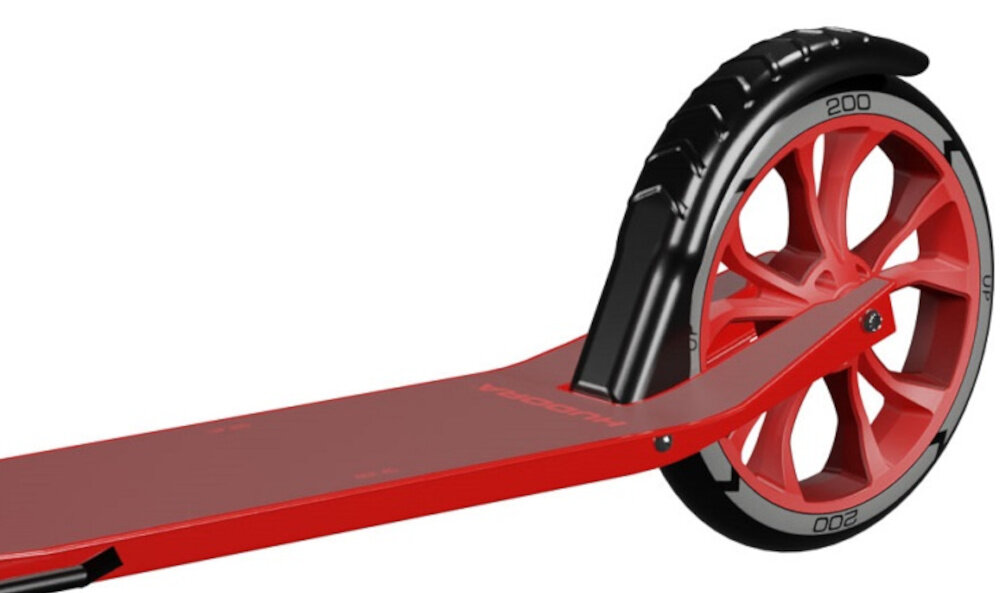 Hulajnoga HUDORA BigWheel Up 200 do rekreacyjnej jazdy tylny hamulec nozny docisnac do kola bezpieczne zatrzymanie sie