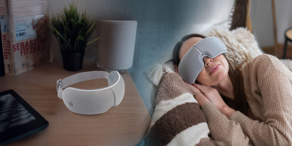 Masażer do oczu MEDIVON Horizon Vision funkcjonalne technologie masaż pneumatyczny i wibracyjny redukcja napięcia mięśniowego poprawa krążenia ulga dla zmęczonych oczu 15-minutowe sesje masażu trzy tryby intensywności bateria 1100 mAh do 120 minut pracy pełne ładowanie około 2 godzin przewód USB-C ładowanie za pomocą powerbanku praktyczny towarzysz podróży