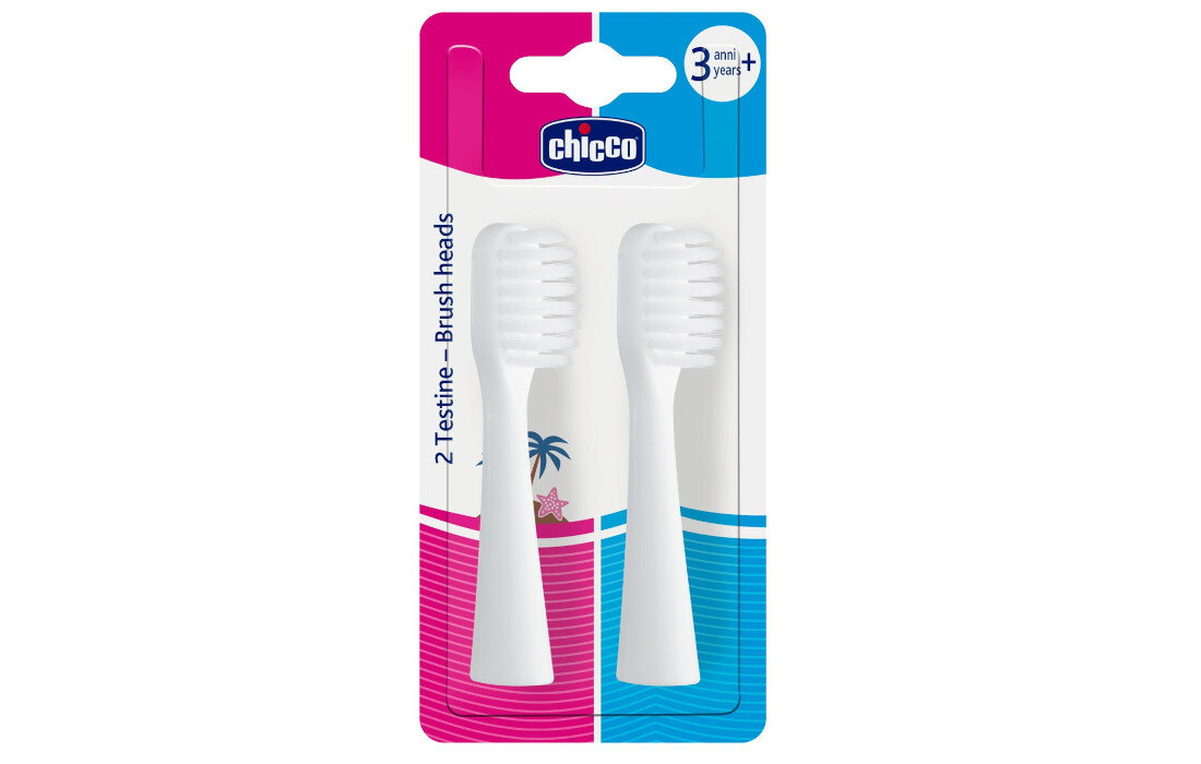 Oryginalna końcówka szczoteczki CHICCO 3+ (2 szt.) (Bardzo miękkie włosie) wygląd design prezentacja wizualizacja Łagodna pielęgnacja