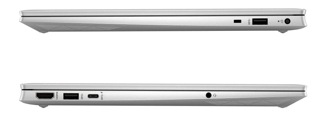 Laptop HP Pavilion 15 - Dwa ujęcia HP Pavilion 15 z boku, prezentujące różnorodne porty złączeniowe.