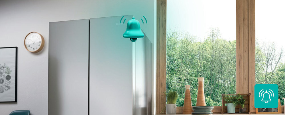 LODÓWKA GORENJE NRM818EUX wizualizacja dzwonek bok lodówka zamknięta Alarm otwartych drzwi informacja alarm dźwiękowy