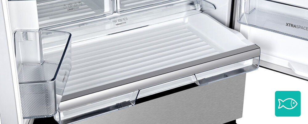 LODÓWKA GORENJE NRM818EUX wizualizacja Szuflada FreshZone pusta z niższą temperaturą ryby mięso smak aromat na dłużej