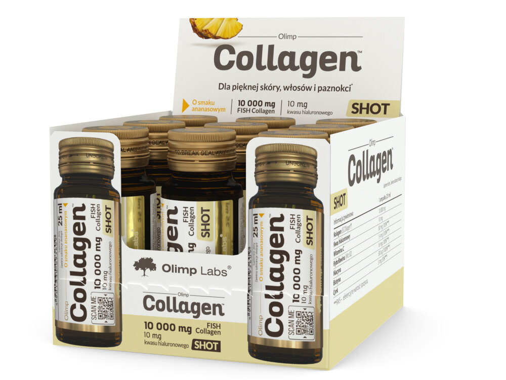 Kolagen OLIMP Ananasowy 25 ml wygoda stosowania gotowy do spozycia niewielki rozmiar w szkle