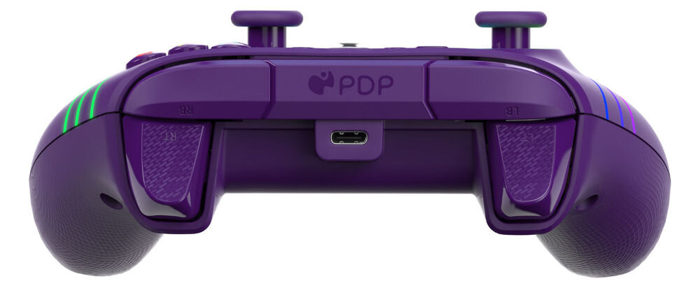 Kontroler PDP Afterglow Wave Xbox S/X/One/PC Fioletowy prezentacja kontrolera od strony portu USB-C Xbox Series X S One komputer z systemem Windows 10 lub 11