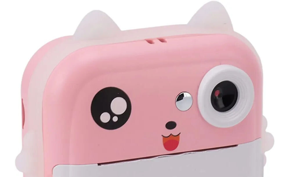 Drukarka EXTRALINK EPP-003 Złącze USB Różowy Zbliżenie na obiektyw i przód aparatu natychmiastowego z namalowaną buźką pomoc w organizacji i nauce personalizowane etykiety na słoiki utrzymanie porządku personalizacja prezentów kreatywne działanie