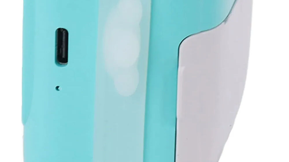 Drukarka EXTRALINK EPP-004 Złącze USB Niebieski Zbliżenie na bok aparatu-drukarki, pokazujące port ładowania USB-C wbudowany akumulator pojemność port USB-C