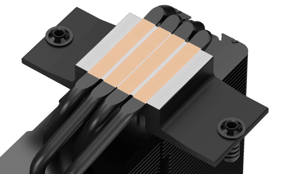 Chłodzenie CPU DEEPCOOL AG400 Digital ARGB Czarny przybliżenie na podstawę chłodzenia z widocznymi ciepłowodami