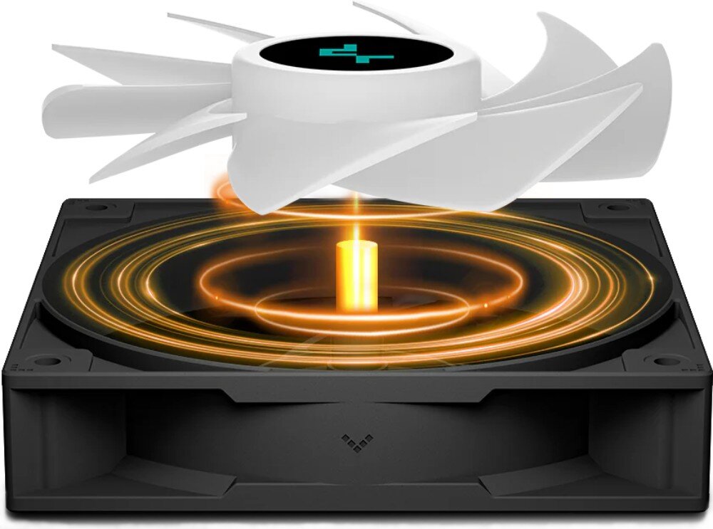 Chłodzenie CPU DEEPCOOL AG400 Digital ARGB Czarny grafika z wentylatorem wychodzącym z ramki z okręgami oznaczającymi ruch wentylator prędkość głośność