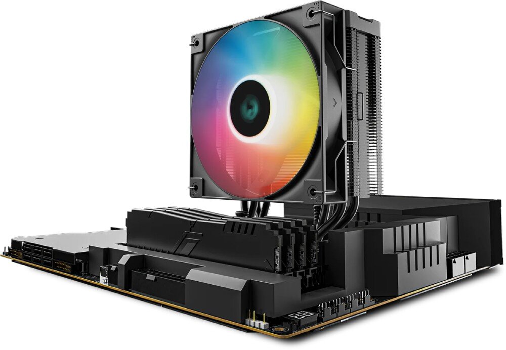 Chłodzenie CPU DEEPCOOL AG400 Digital ARGB Czarny chłodzenie zamontowane na płycie głównej na białym tle kompatybilność gniazda procesory