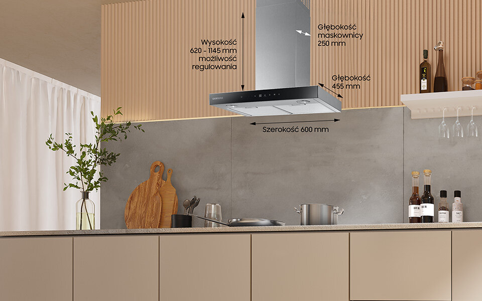 Samsung NK24C5703TS - rysunek techniczny z wymiarami okapu