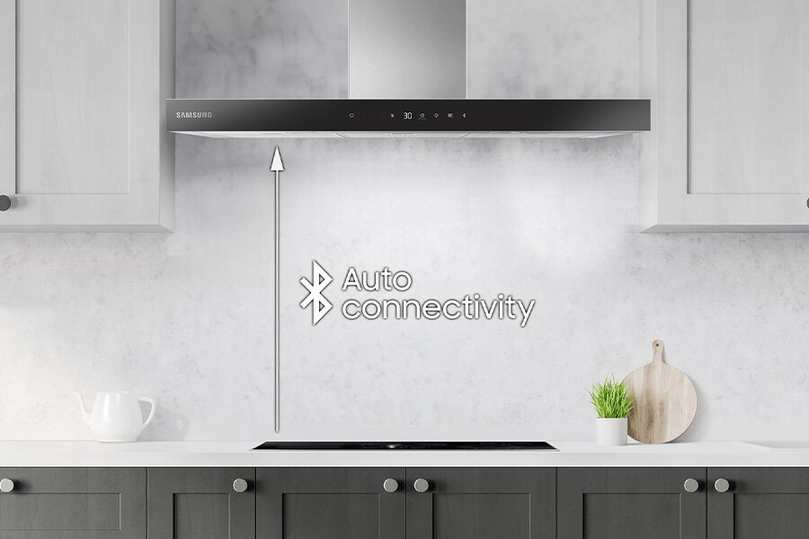 Do inteligentnych rozwiązań okapu NK36C5703TS należy połączenie Bluetooth z płytą grzewczą. Do inteligentnych rozwiązań okapu kominowego Samsung NK36C5703TS należy połączenie Bluetooth z płytą grzewczą.