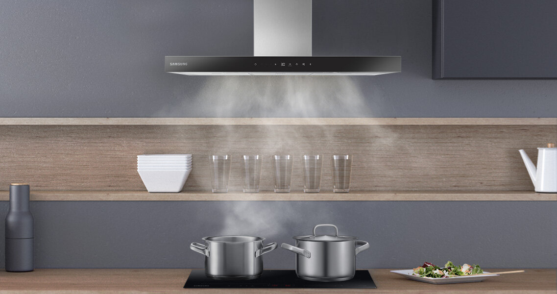 Nowoczesny okap Samsung NK36C5703TS  Niezwykle nowoczesny okap kominowy Samsung NK36C5703TS