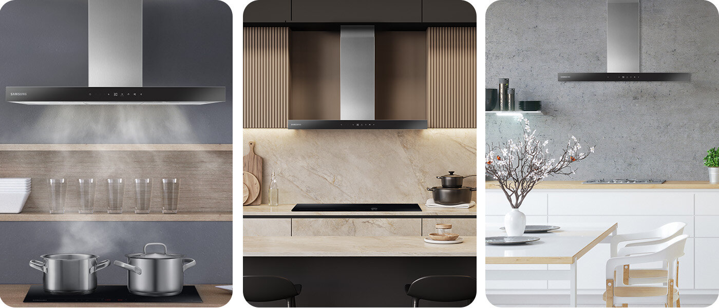 Jak umieścić okap kominowy Samsung NK36C5703TS, aby idealnie komponował się z nowoczesnym wystrojem