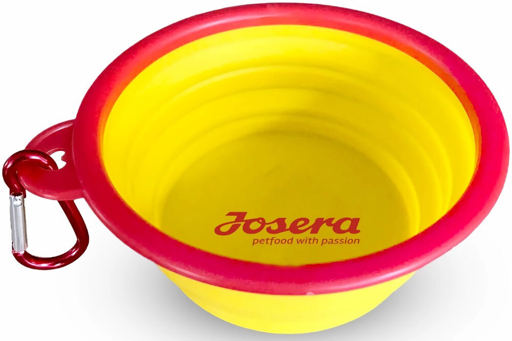 Składana silikonowa miska JOSERA z karabińczykiem do przypięcia w podróży spacerach i wędrówkach