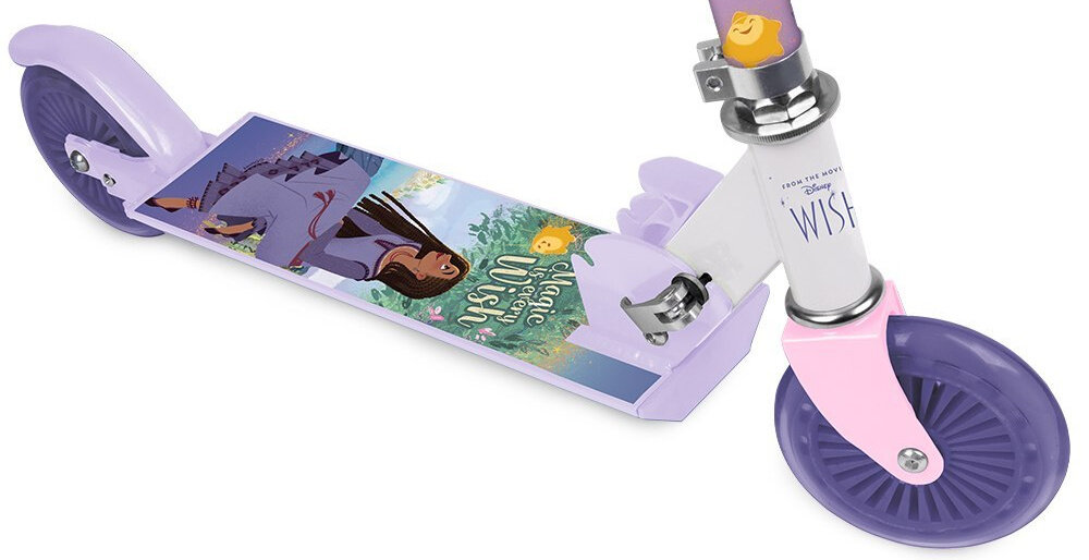 Hulajnoga dla dzieci DISNEY Wish podest szeroki z wysokiej jakosci metalu powloka antyposlizgowa kolorowa grafika Ashy z bajki Wish dla dzieci w wieku od 4 roku zycia maksymalna waga do 50 kg