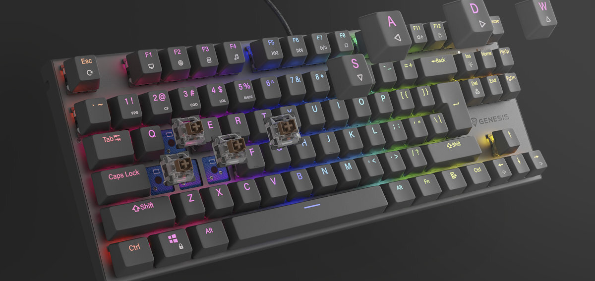 GENESIS Thor 303 TKL funkcji Hot Swap zmienić przełączniki bez lutowania dołączonego narzędzia kontrolę nad charakterem klawiszy - klawiatura z wyciągniętymi klawiszami