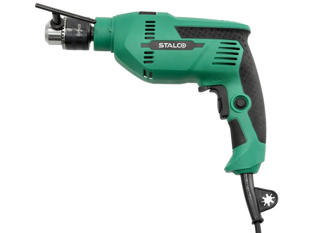 Wiertarka udarowa STALCO IDS13VS wiertarka na białym tle widoczna od przodu pod skosem precyzyjna praca wszechstronne zastosowanie dokładność
