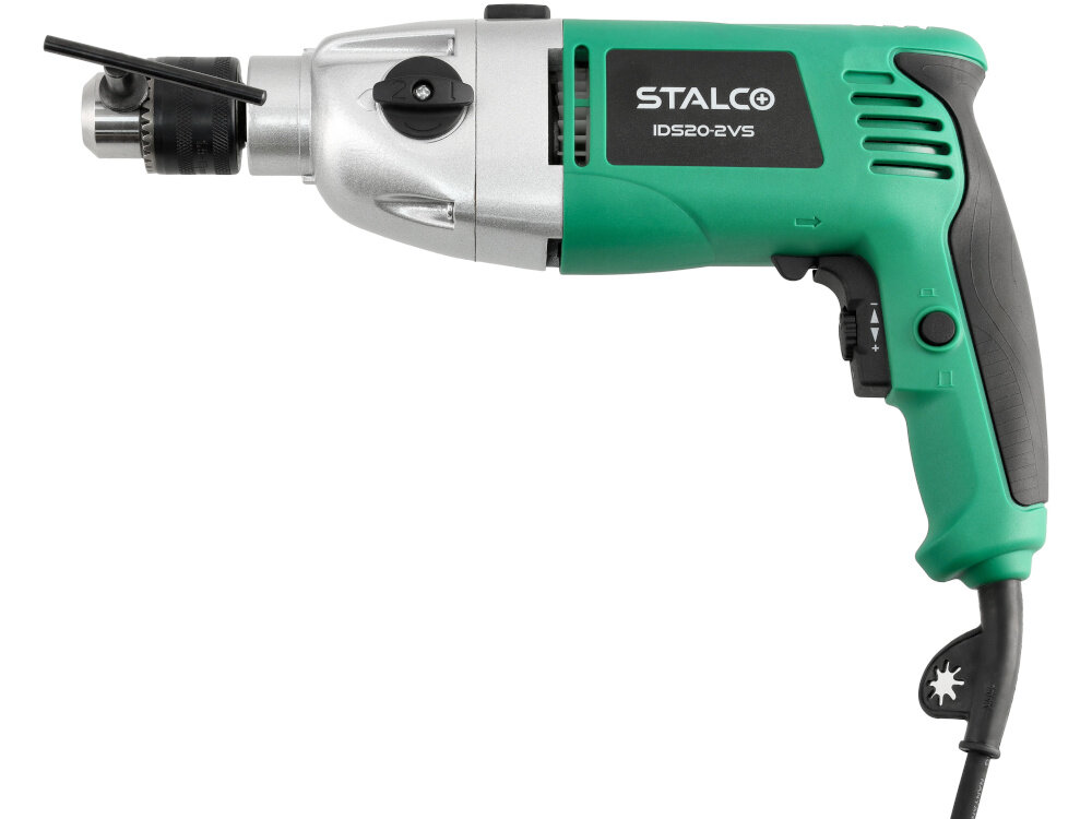 Wiertarka udarowa STALCO IDS20-2VS S-97219 wiertarka na białym tle widoczna z boku precyzyjna praca wszechstronne zastosowanie dokładność