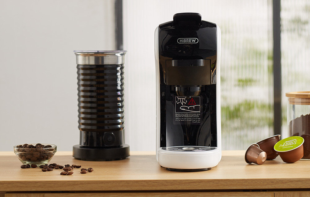 Ekspres HIBREW H1A Biały Ciśnienie 19 barów ziarna aksamitne cappuccino pobudzające espresso